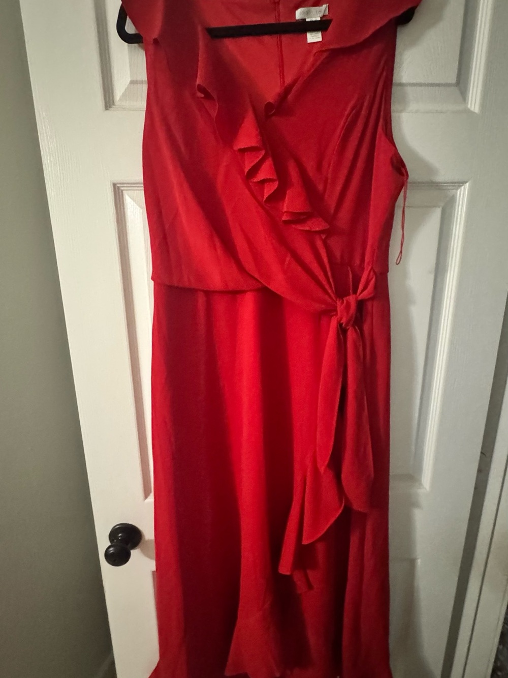London Times Red Ruffle Wrap Maxi Dress